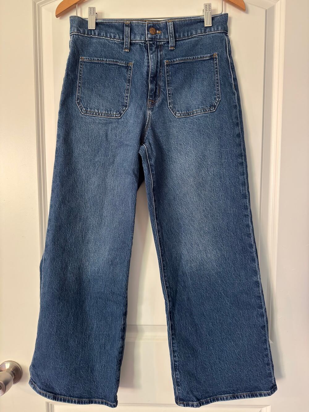 J. Crew Point Sur High Rise Wide Leg Crop Jeans Blue Patch Pocket Denim Size: 27